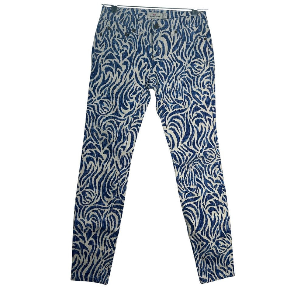Vineyard Vines Womens Blue White Zebra‎ Print Skinny Jeans Size 0